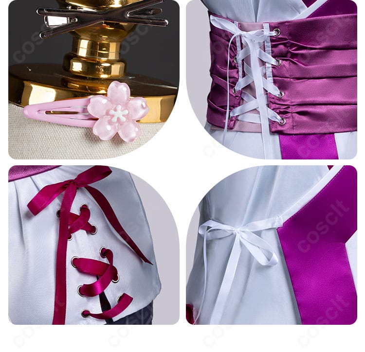 ストリノヴァ 香奈美「世紀の歌姫」コスプレ衣装の髪飾りと腰飾りの全体ディテール。華やかなアクセサリーが存在感抜群。