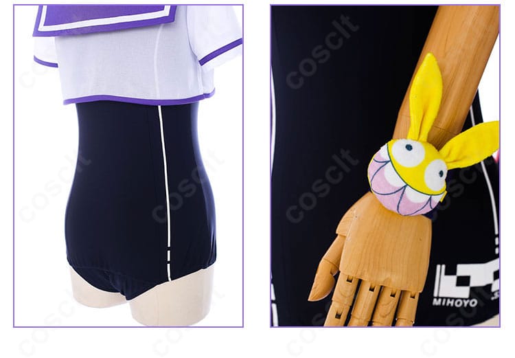 崩壊3rd ブローニャ・ザイチク スクール水着 コスプレ衣装 背面装飾と腕飾りディテール｜ブローニャらしい落ち着いた印象を演出