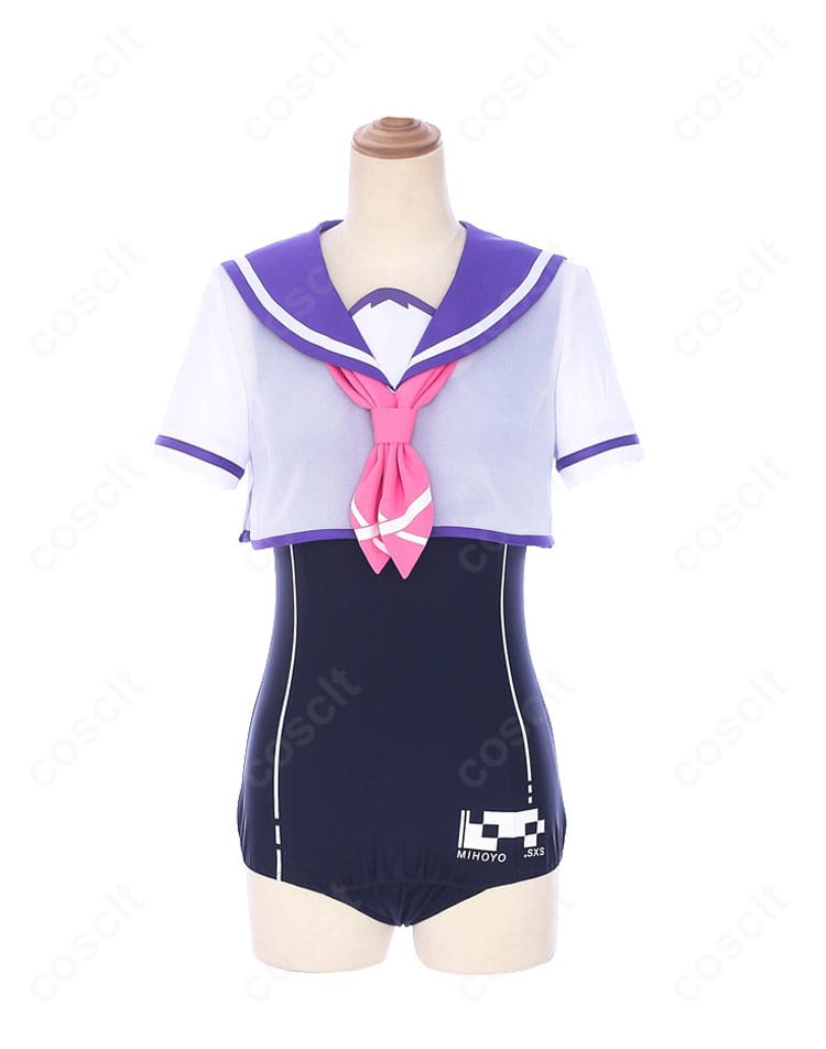 崩壊3rd ブローニャ・ザイチク スクール水着 コスプレ衣装 正面図｜清楚でクールな印象の全身コーディネート