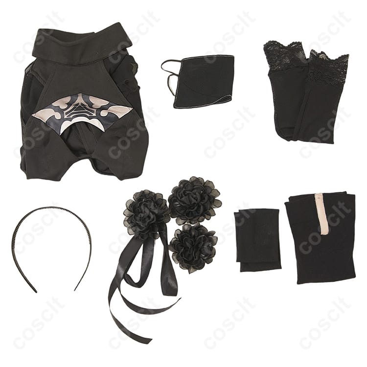 2B コスプレ衣装 セット内容一式展示｜レオタード・目隠し・腰飾りなどフルセット