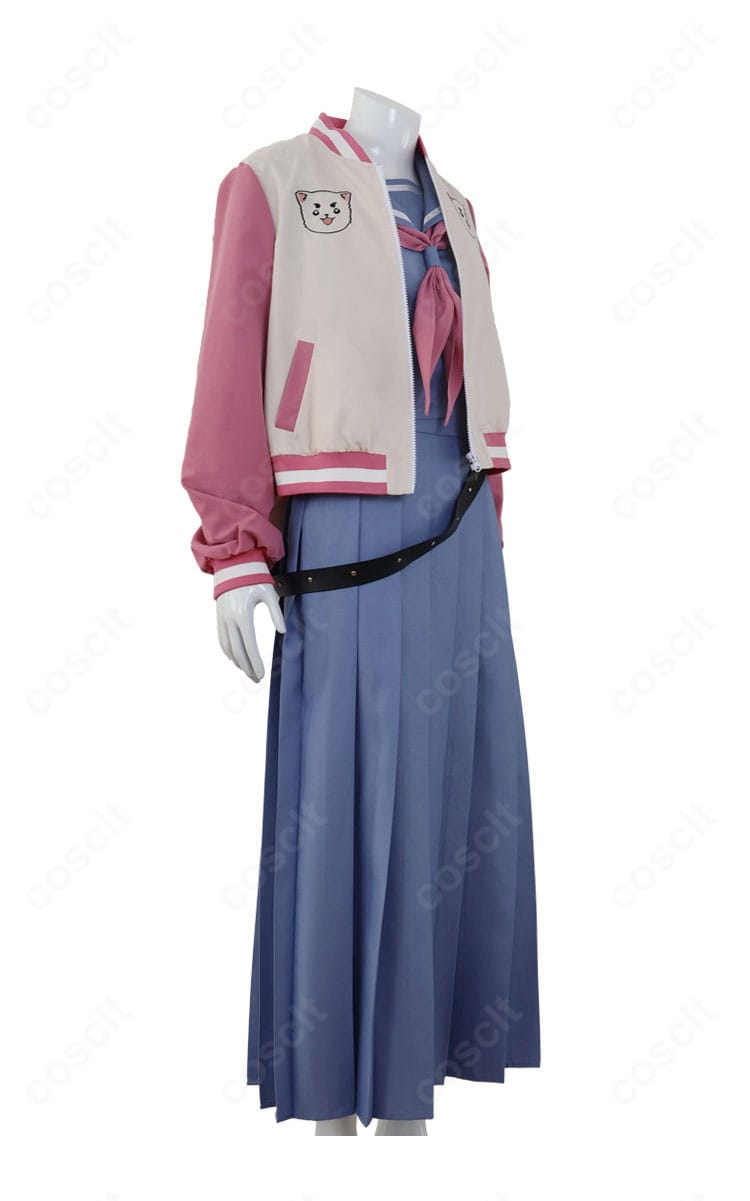 銀魂 神楽 コスプレ衣装 右側面図｜横から見たスタジャン風アウターとスカートの立体感。