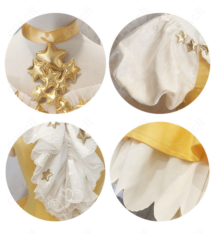 カードキャプターさくら 木之本桜 星のドレス コスプレ衣装 装飾ディテール|胸元や星飾りの質感・縫製を近距離で確認