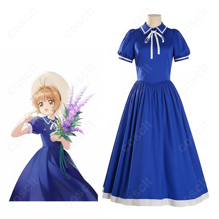 カードキャプターさくら 木之本桜 私服ワンピース コスプレ衣装 キャラクター全身と衣装デザインのイメージ画像。可愛い日常スタイルを再現。