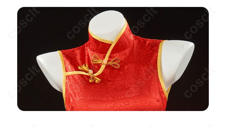金色の闇 チャイナドレス コスプレ衣装 斜襟と襟元装飾ディテール 高精度再現