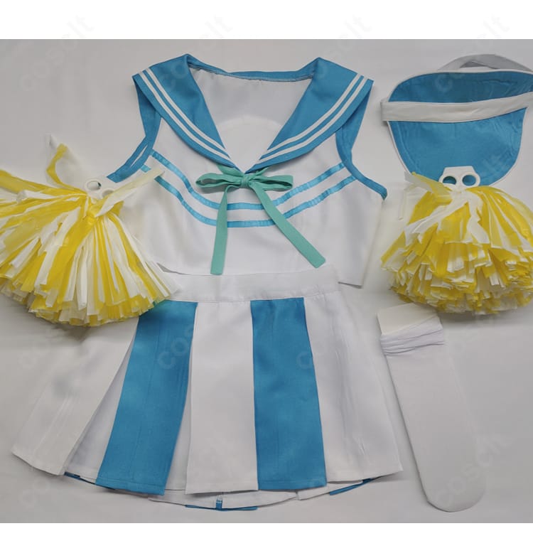 ブルーアーカイブ 伊落マリー チアガール コスプレ衣装 セット内容展示|トップス・スカート・帽子・手袋が揃った豪華セット。