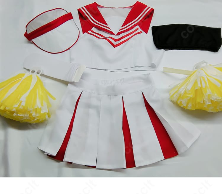 ブルーアーカイブ 春原ココナ チアガール コスプレ衣装 セット内容一式展示写真|トップス・スカート・帽子・靴下などフルセット