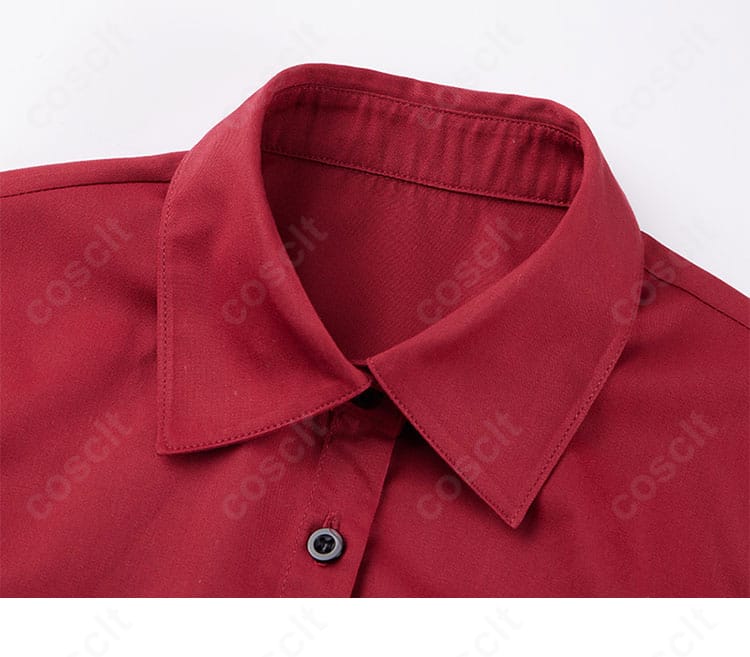 FGO バゼット コスプレ衣装 赤いシャツ襟元ディテール｜色味と形状にこだわった美しい再現度