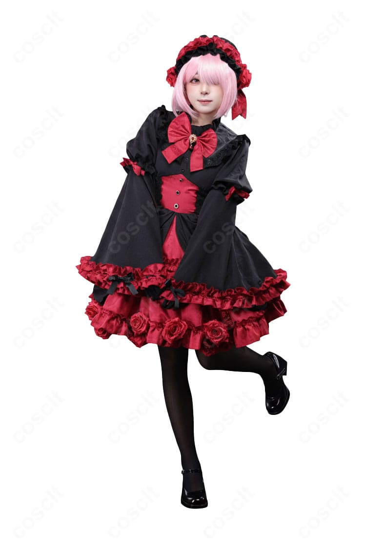 Re:ゼロ ラム ゴシックドレス コスプレ衣装 正面着用ディテール図｜黒×赤のエレガントなデザイン
