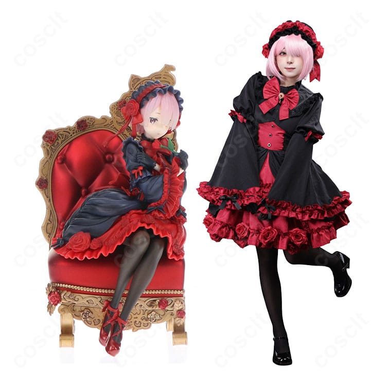 Re:ゼロ ラム ゴシックドレス コスプレ衣装 キャラクター全身と衣装デザイン展示図｜高品質オーダーメイド