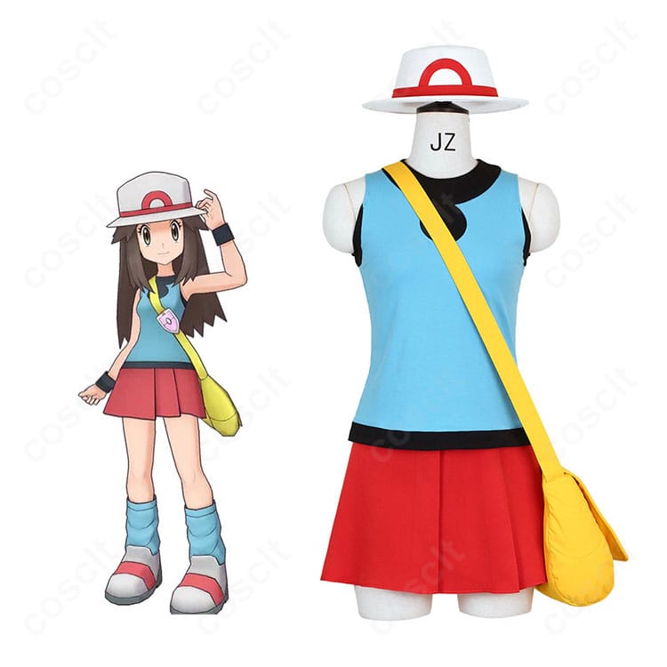 ポケットモンスター リーフ コスプレ衣装 キャラクター全身と衣装デザイン図｜FRLG女主人公 初期衣装再現