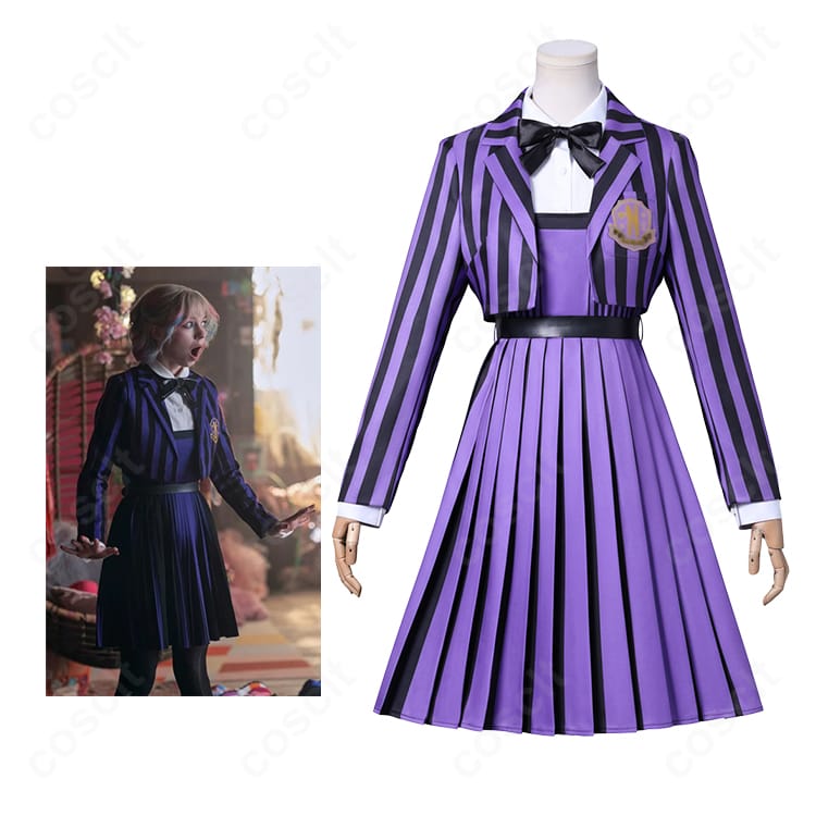 ウェンズデー コスプレ衣装 キャラクター全身イメージ写真|ブラックドレスとツイン三つ編みが印象的な人気衣装