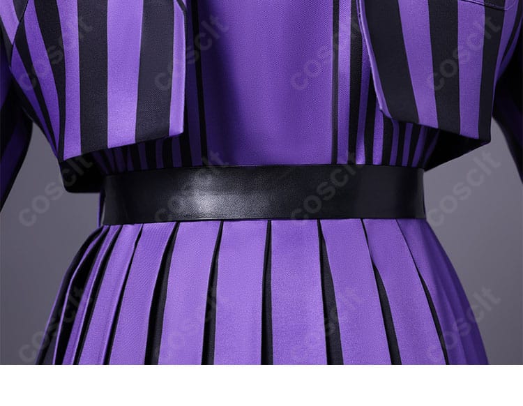 ウェンズデー コスプレ衣装 ウエスト装飾ディテール|シルエットを引き締めるベルトラインのデザイン