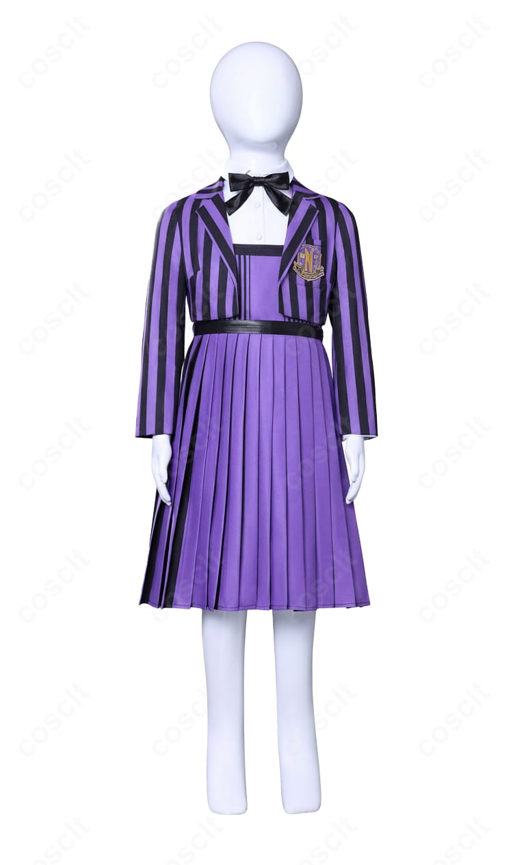 ウェンズデー キッズ用コスプレ衣装 正面装飾ディテール|子供用でも精巧に再現されたデザイン