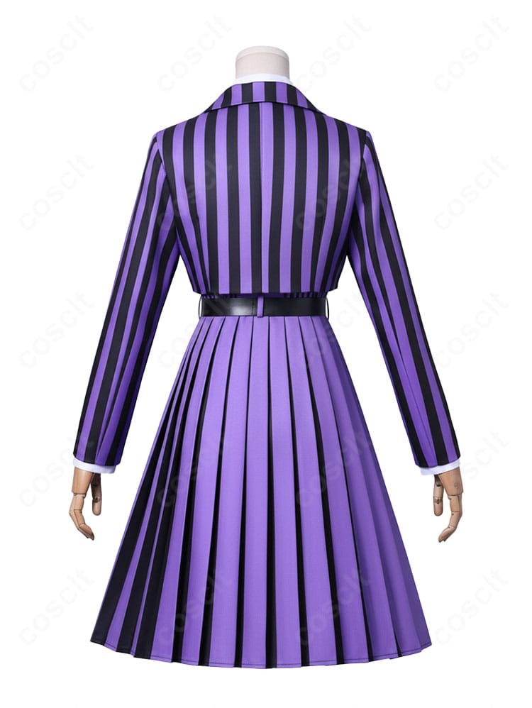 ウェンズデー コスプレ衣装 背面全体図|後ろ姿のリボンやスカートデザインをしっかり再現