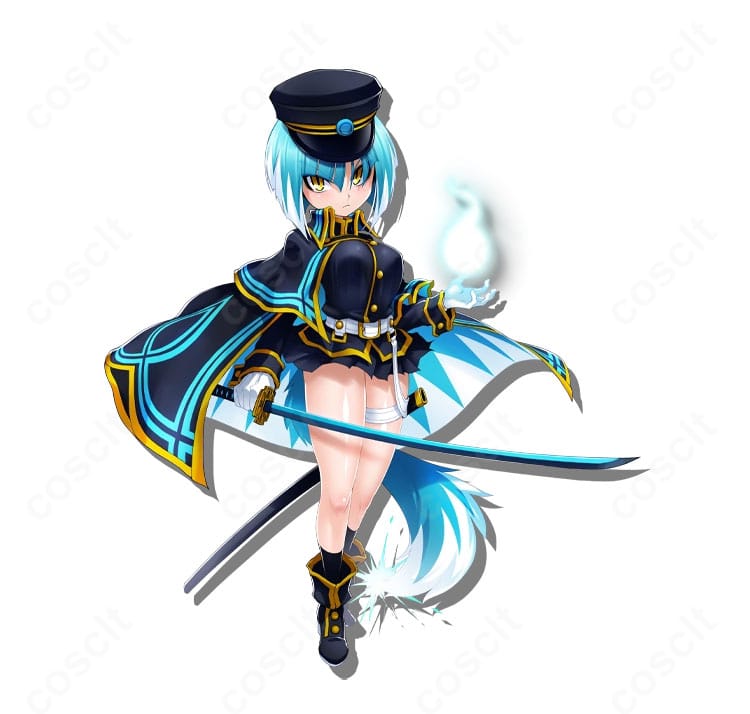 ボンバーガール アサギ コスプレ衣装 キャラクター正面図｜クールな剣士スタイルを高再現、イベントや撮影会におすすめ。