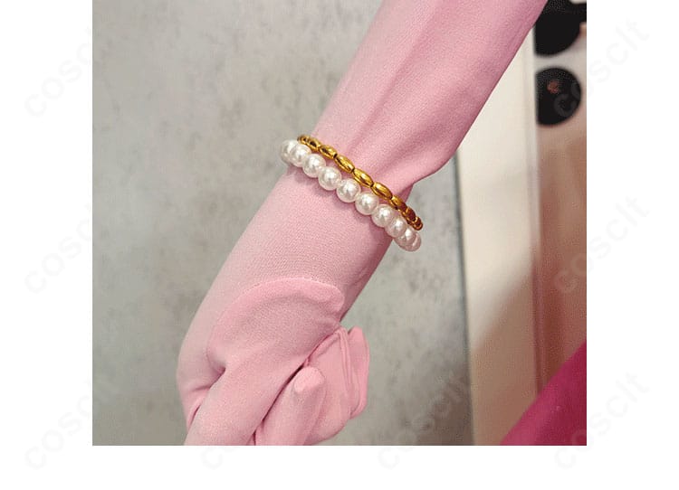 白鳥ひめ ドリーミングプリンセスコーデ コスプレ衣装 首飾りと手袋・バッグのセットディテール。イベント撮影にぴったり。