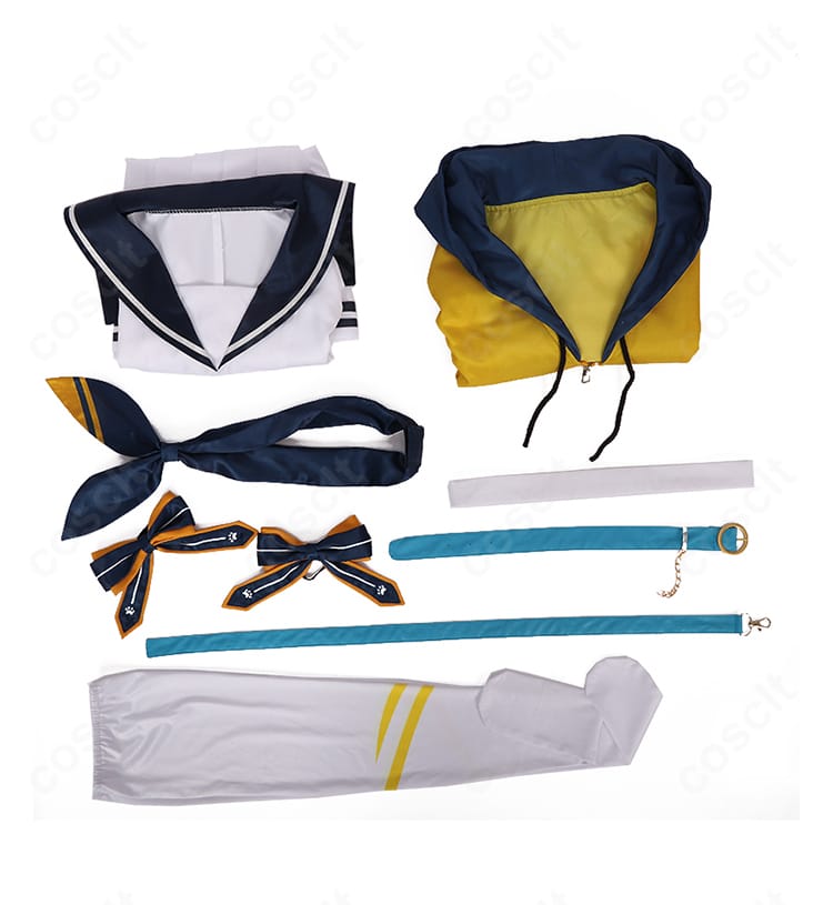 WeatherPlanet 天晴ひなた コスプレ フルセット内容展示|コート、ワンピース、チョーカー、スカーフ、ベルト、靴下をすべて含むセット。