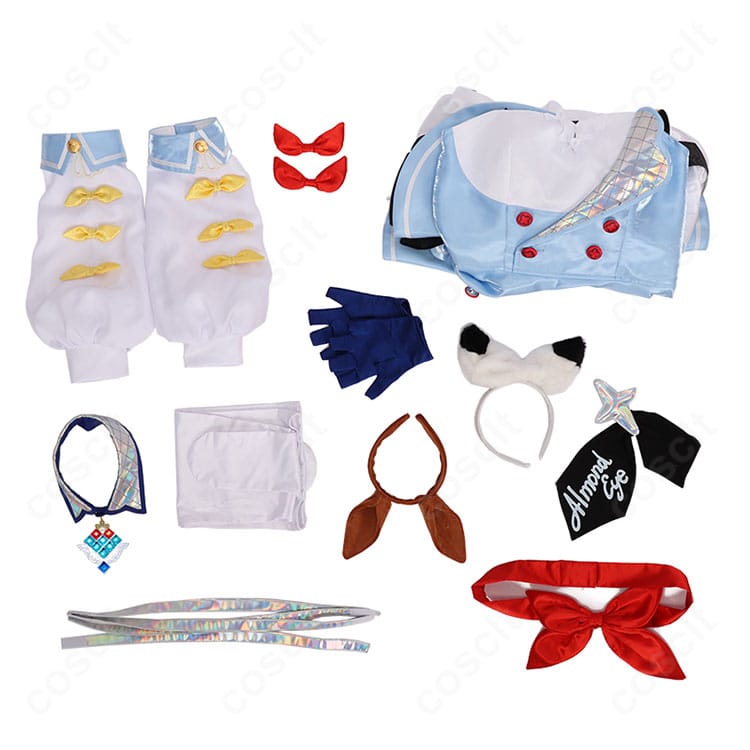 ウマ娘 アーモンドアイ 勝負服 コスプレ衣装 セット内容一覧。ワンピース、カチューシャ、手袋などフルセット構成。