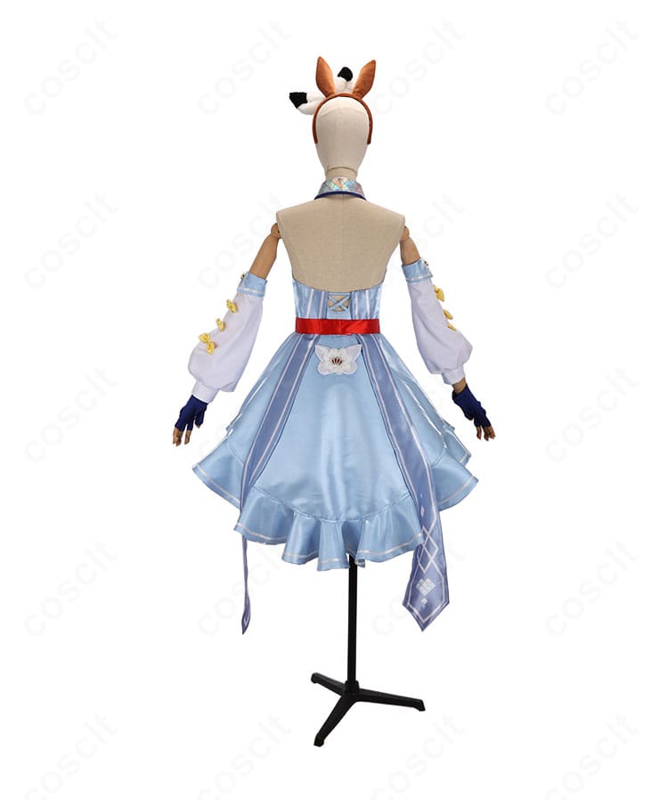 ウマ娘 アーモンドアイ 勝負服 コスプレ衣装 背面図。リボンや装飾まで忠実に再現した高品質仕上げ。