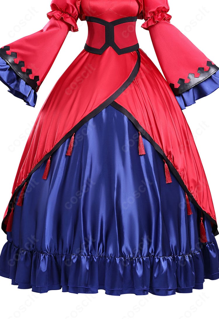 スカーレット・カスティエル 赤のドレス スカート装飾ディテール|豪華な装飾が特徴のデザイン。