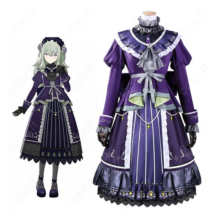 プロセカ 草薙寧々 シェリール・オートクチュール コスプレ衣装 キャラクターと衣装の全身イメージ｜華やかで上品なドレスデザイン。