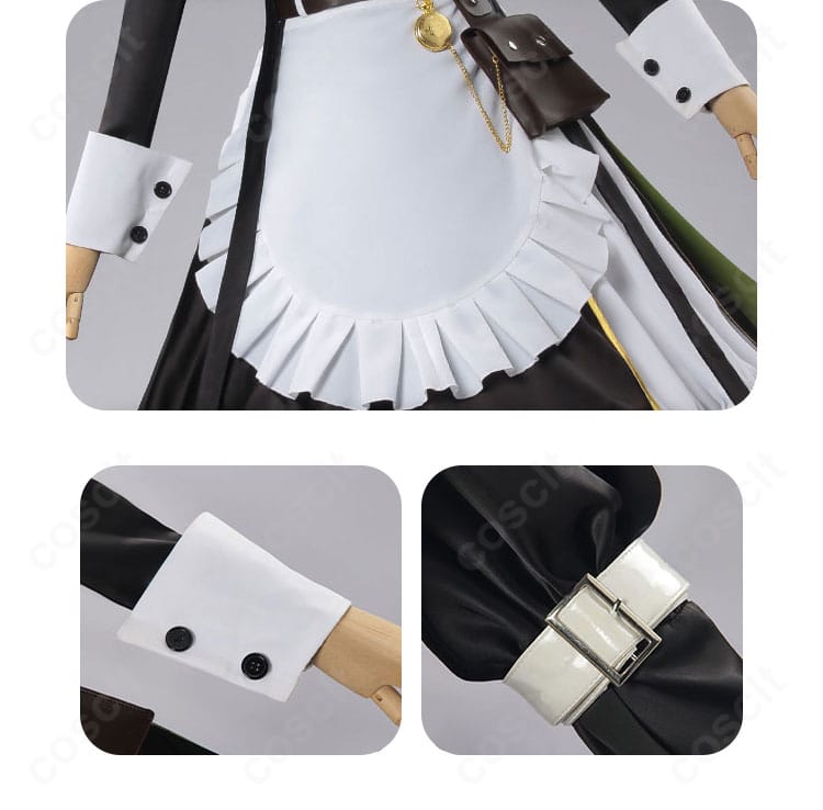 メイド服 エプロン・袖口・リボン装飾ディテール｜柔らかなレースと美しい仕上がり