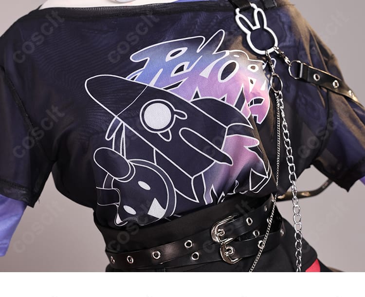 堕天使風パンク衣装 インナー正面プリント|キャラクターらしさを引き立てる柄入りデザイン。