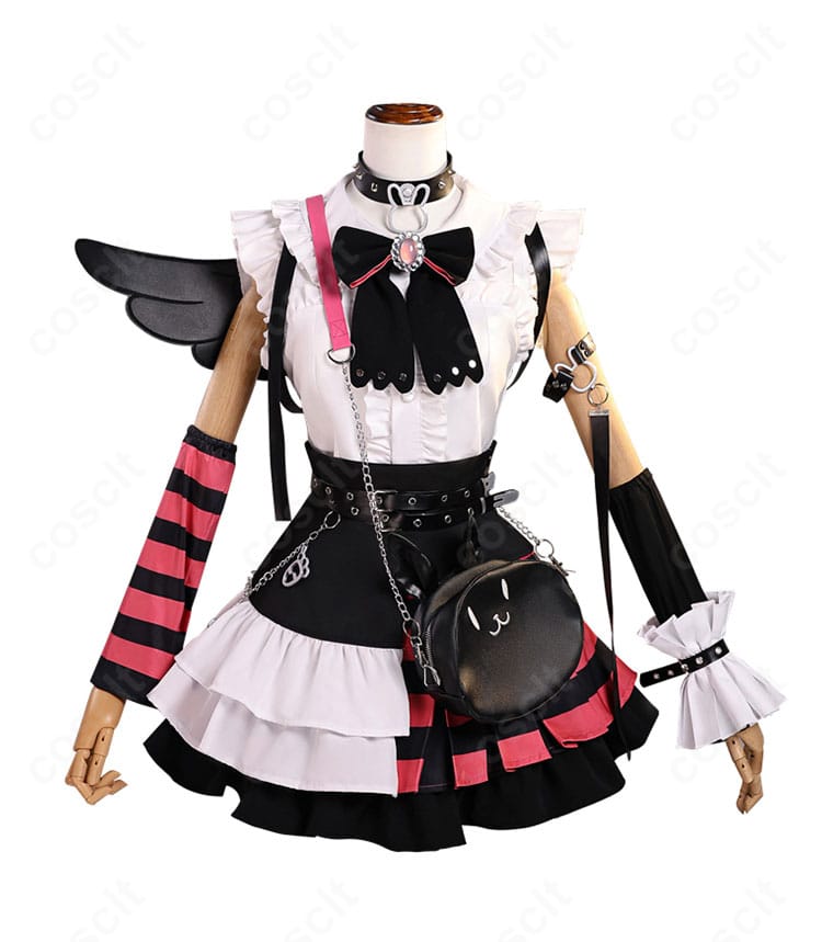 兎田ぺこら 堕天使風パンク コスプレ衣装 正面全体図|黒を基調としたゴシックパンク調の衣装。