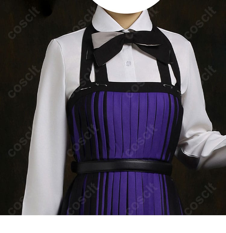 ウェンズデー イーニッド コスプレ衣装 スカート装飾ディテール｜紫×黒ストライプが魅力のデザイン