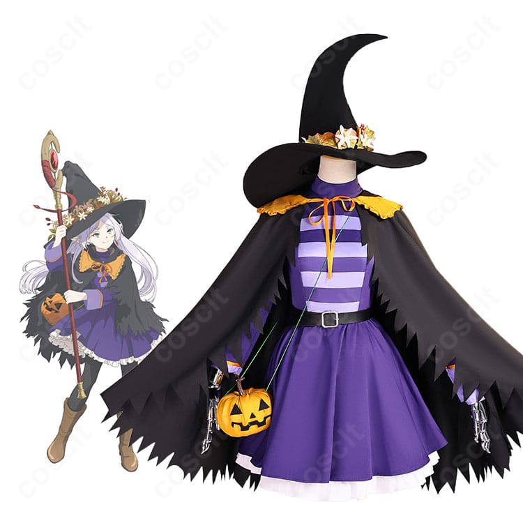 葬送のフリーレン フリーレン ORBcafeコラボ ハロウィン コスプレ衣装を着用したキャラクター全身イメージ|高再現で魔法使い風の雰囲気を再現。