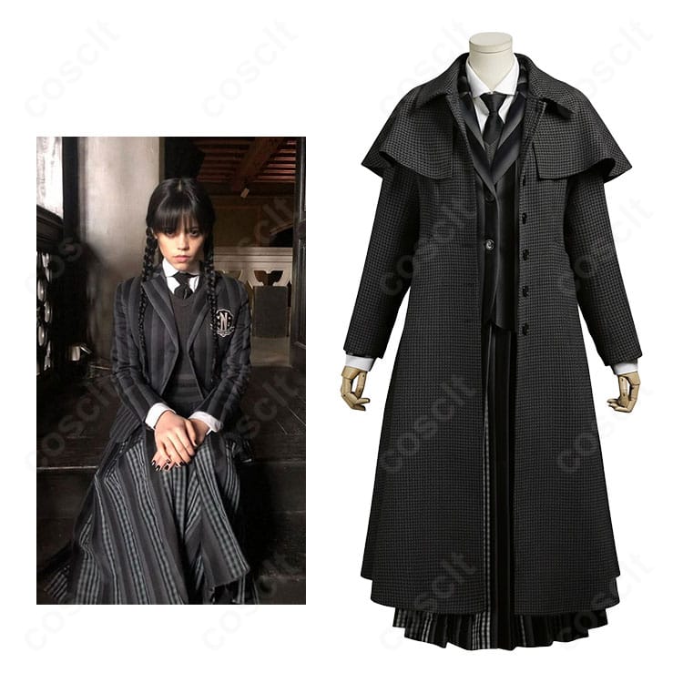 ウェンズデー・アダムスとネヴァーモア学園制服の全身コスプレビジュアル|シーズン2再現コスチューム