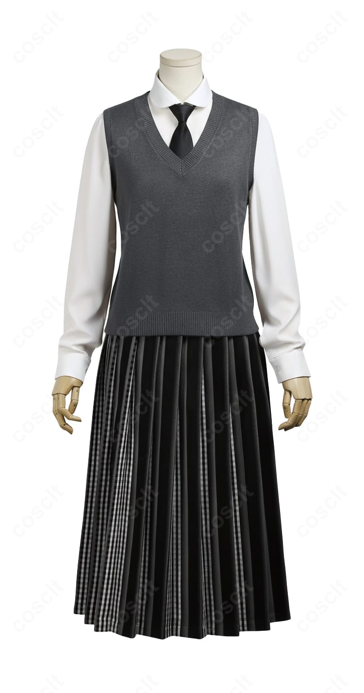 ウェンズデー・アダムス コスプレ衣装 ベストとシャツ正面図|ネヴァーモア学園風クラシックな雰囲気を再現