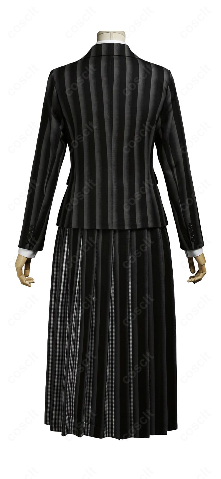 ウェンズデー・アダムス 制服 コスプレ衣装 バック装飾ディテール|ジャケット背面とスカートプリーツの丁寧な縫製