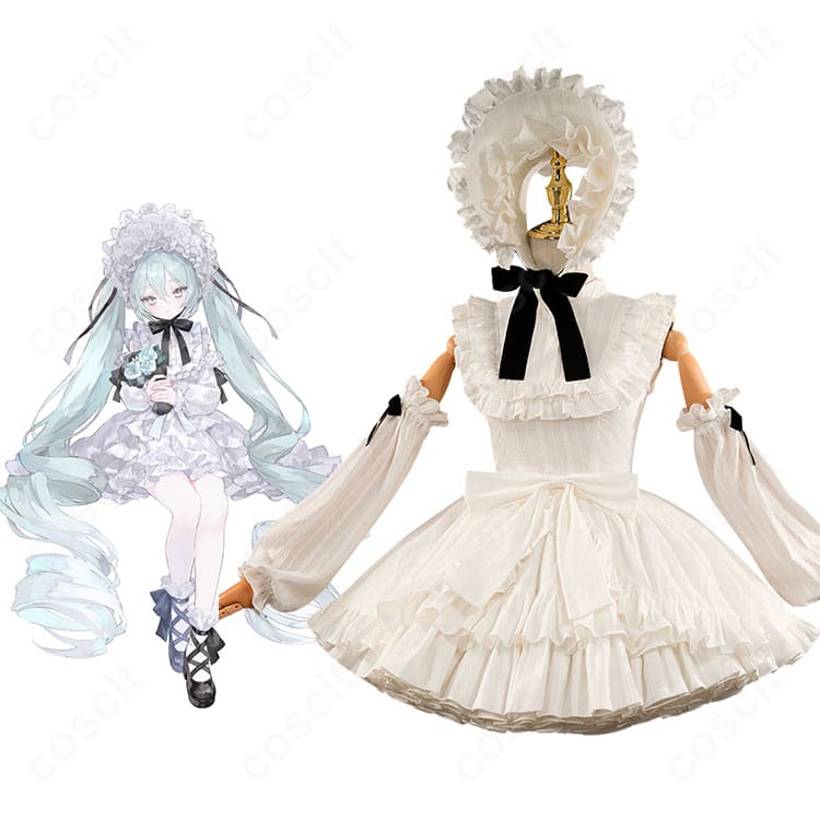 初音ミク ヴィンテージドール コスプレ衣装 キャラクター全身と服装の詳細を写した画像｜クラシカルな可憐さを再現