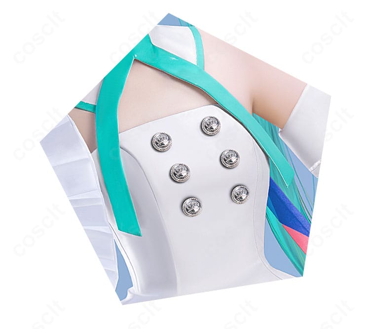 初音ミク 10周年ライブ衣装 衣襟ボタン装飾ディテール|丁寧な縫製と金属風ボタンが高級感を演出