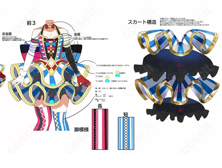 ホロライブ 尾丸ポルカ 初期衣装 コスプレ衣装 装飾部分の細部画像。リボンや柄、素材感の高再現をアピール。