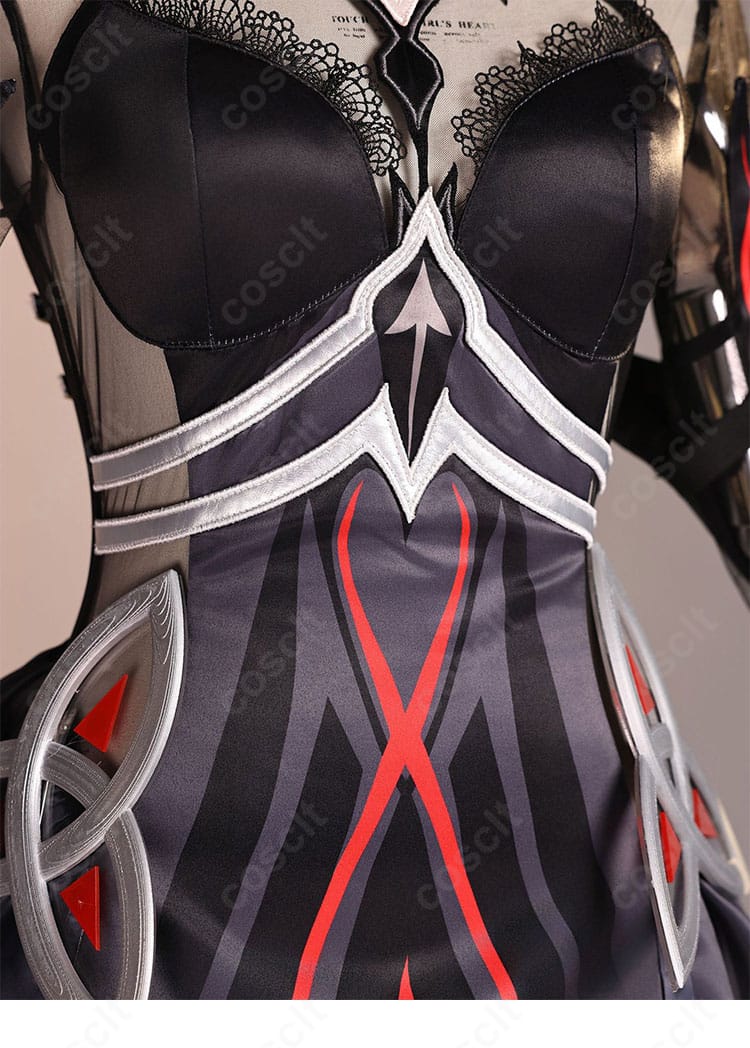 原神 ロノヴァ 死の執政 コスプレ衣装 衣襟装飾ディテール|衣襟部分の繊細な刺繍とライン装飾が魅力。