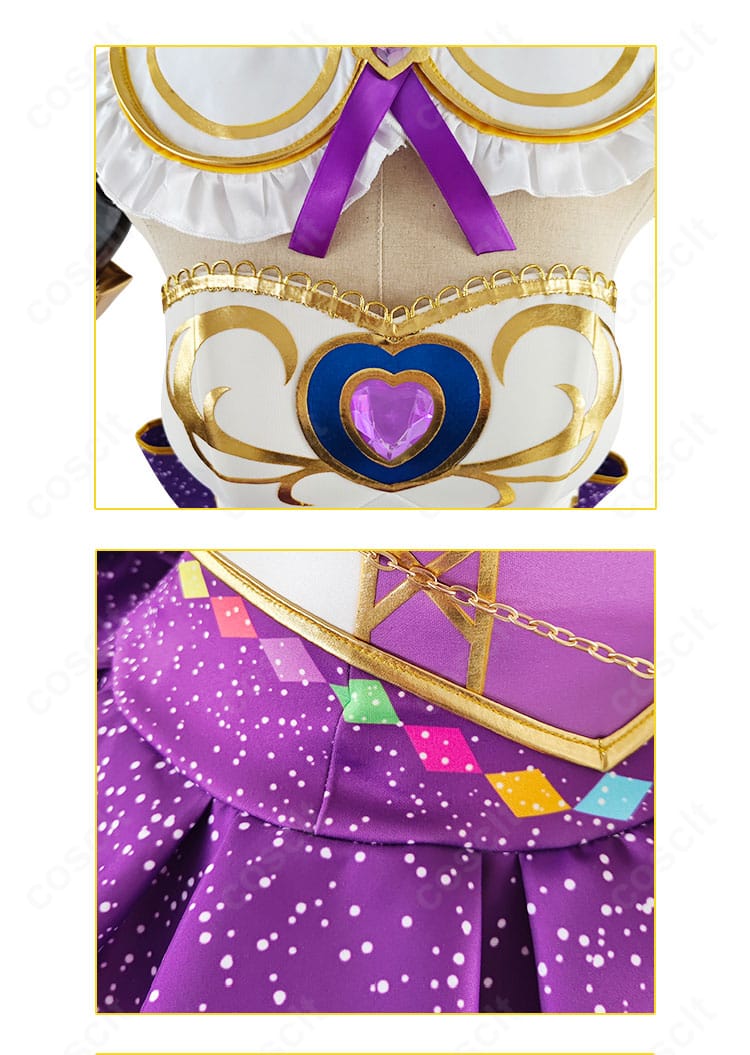 ラブライブ!東條希 コスプレ衣装 つけ襟・ウエスト飾り 詳細写真|リボンと腰部アクセサリーの繊細な装飾が映える。