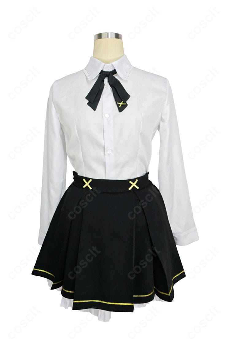 衣斐レナ 衣装 シャツ＆スカート正面ディテール｜胸元の装飾・ボタン・縫製アップ（コスプレ専用生地）