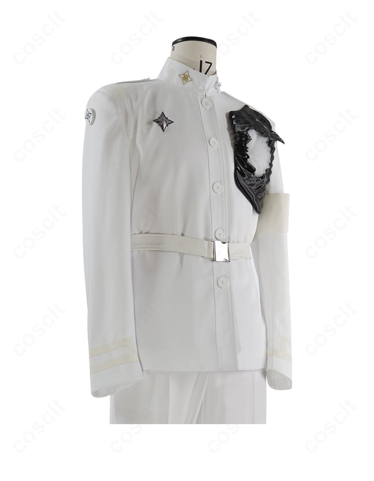 上着正面ディテール｜蒼月衛人 白戦闘服 上衣装飾 コスプレ衣装