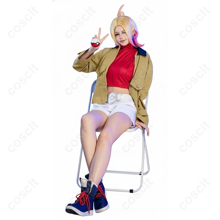 COSCLT 【ポケモンZA／レジェンズZA】タウニー 初期衣装 コスプレ衣装（コート・インナー・ショートパンツ・ウエストポーチ） - 6枚目の画像