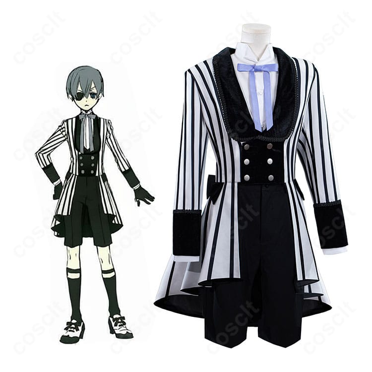 黒執事 シエル・ファントムハイヴ コスプレ衣装 モノクロのキスVer. キャラクター着用イメージ|黒白ストライプ礼装で気品ある佇まい