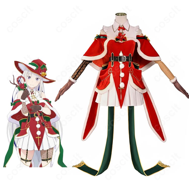 Re:ゼロ エミリア クリスマス記念 コスプレ衣装 キャラクター人物と衣装全体画像