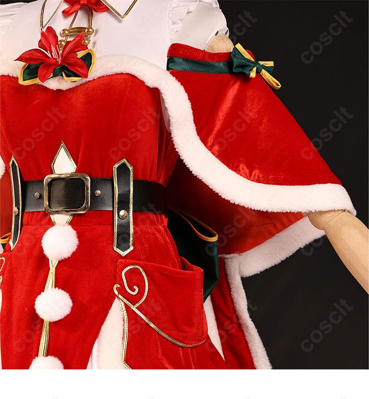 Re:ゼロ エミリア クリスマス コスプレ衣装 ウエスト装飾リボン・デザイン細部画像
