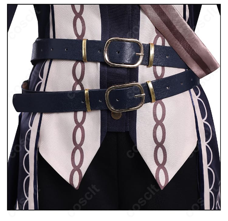 蓮見レイア コスプレ衣装 ベルト装飾ディテール|軍服風デザインの特徴