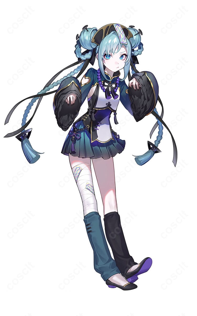 商品服装と初音ミク(キョンシーVer.)の全身ディテール画像|コスプレ衣装・高再現度・イベントにおすすめ