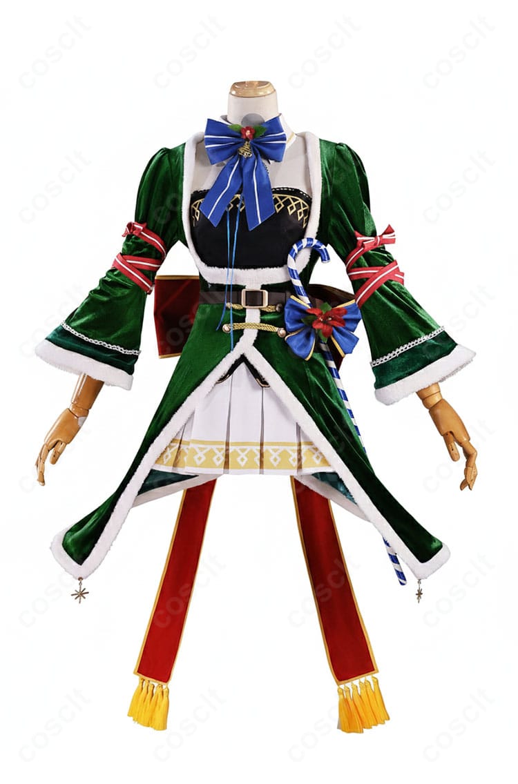 "Re:ゼロ レム クリスマスコスプレ衣装の正面画像。明るい色合いの衣装と華やかなディテールが特徴。",