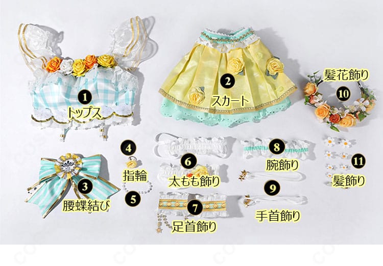 小泉花陽「フルールレーヴ」コスプレ衣装セット内容の展示