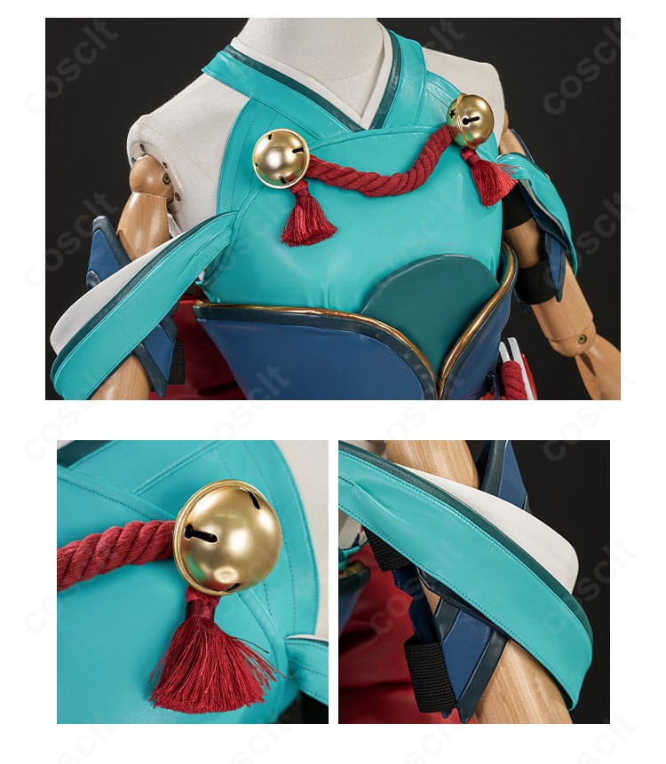 衣襟の鈴飾りと衣袖装飾の細部アップ|キリコ イナリノカミ コスプレ ディテール