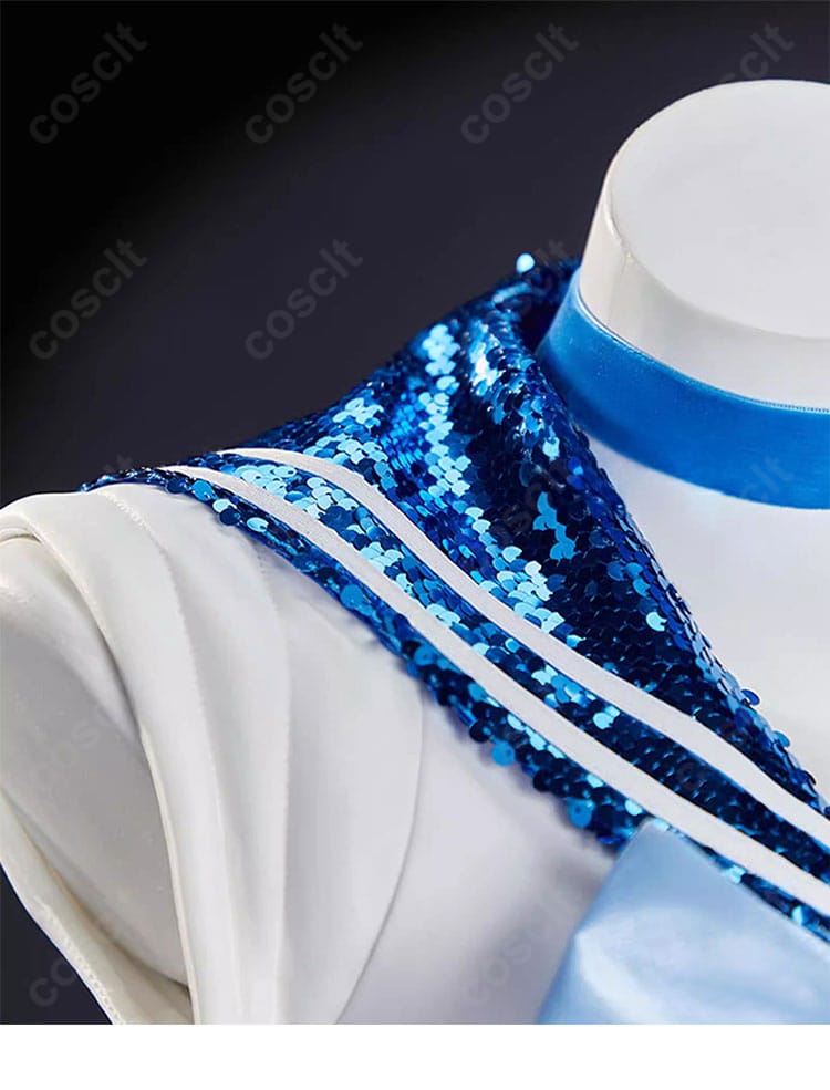 セーラーマーキュリー コスプレ衣装 衣領装飾アップ｜ブルー基調のセーラー襟ディテール